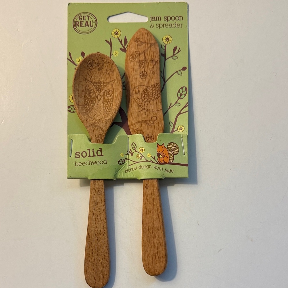 Solid Beechwood Jam Spoon & Spreader - Natural Brown